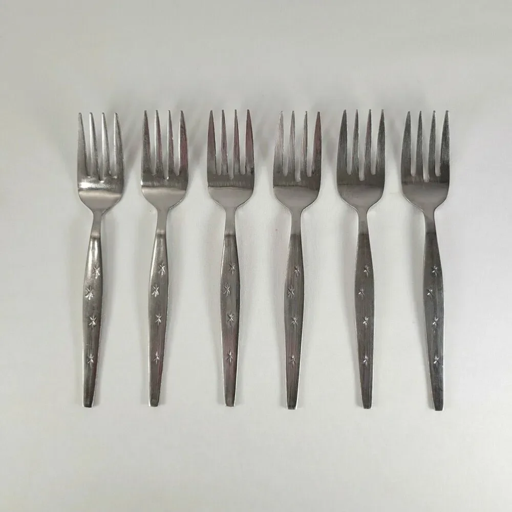 Vintage Heavenly Star Forks Set 6 Flatware Stainless Japan Atomic Celestial MCM